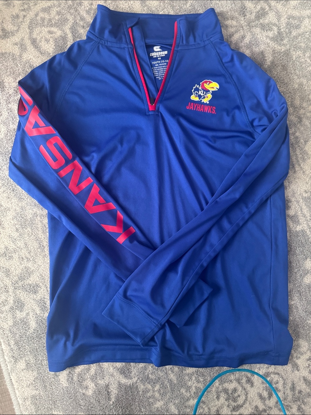 Colosseum Blue Kansas Jayhawks Pullover with Red Accents